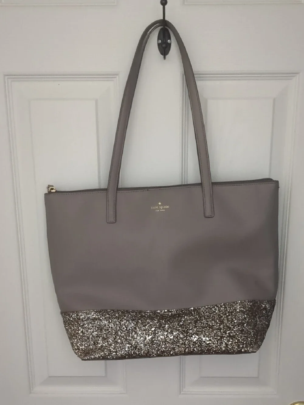 kate spade Gray Tote with Gold Glitter Base Accent